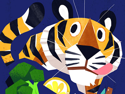 A Hungry Tiger animal art broccoli cat cute food illustration kidlitart tiger