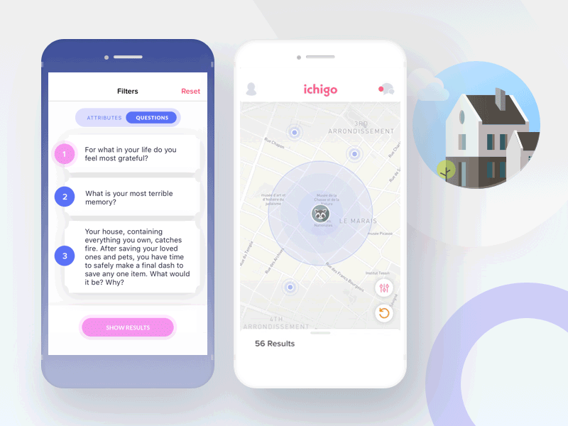 Ichigo App Demo animal animation app clean cute design discover explore friend light questionnaire ui ux