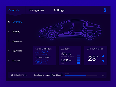 Car Interface air conditioner augmentedreality car dashboard controls dailyui dark dashboard illustration music navigation temprature user inteface