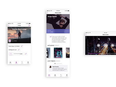 Gold Ticket actor profile cinema ios profile ui ui design video player
