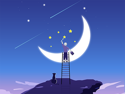 a illustration practice: Dream Great Dreams cartoon dream flat illustration illustration moon stars ui