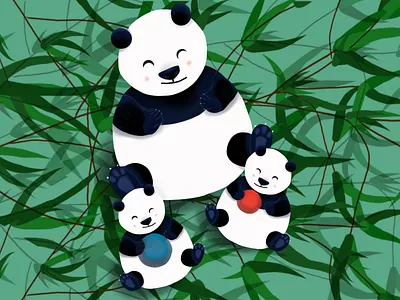 Panda Family animal art black white children art dribbble illustration procreate