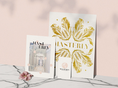 Masterly brand branding classic cute elegant feminine floral flower gold illustration logo logo design minimal modern pink pretty print typography