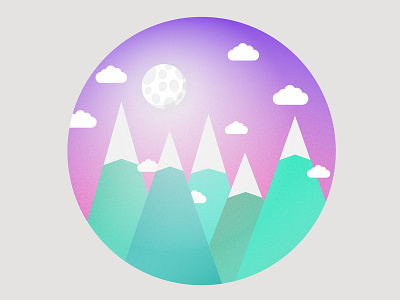 Mountains and the moon clouds grain illustration landscape moon mountains sky