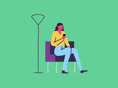 Afternoon Break 2d adobe chair character design flat furniture illustration phone social technology vector woman