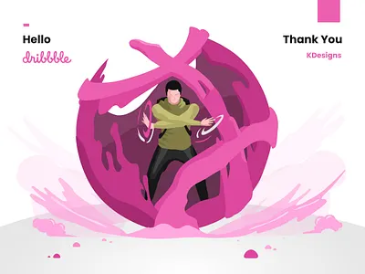Hello Dribbble! art aswin character drawing dribbble flat force hello illustration menon vector
