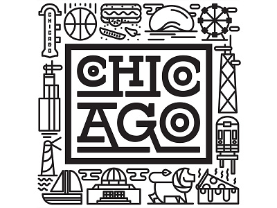 Chicago chicago chicago bears cool design hot dog icon illustration letter lettering lineart lion monoline monolinear pizza sailboat sears tower train typography vector