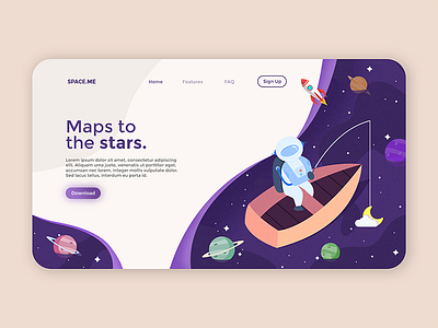 Spaceme - Landing page app design flat illustration interaction ui ux vector website