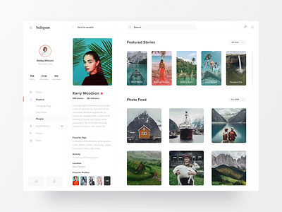 Instagram Profile Redesign clean dailyui dashboard gallery instagram instagram stories minimal navigation profile sidebar stories user white