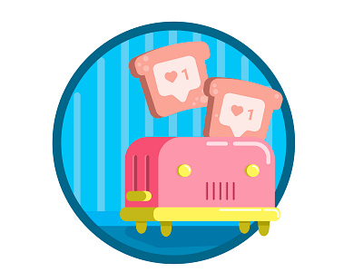 Fresh and hot Like blue bread color colors design flat illustration illustrator in browser instagram kitchen like like button logo online pink social network toast toaster yellow