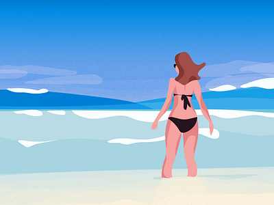 Summer memories beach beautiful girl character character art girl illustration illustration island landscape summer vector waves