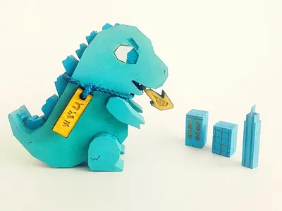 Godzilla Toy! art arttoy blue buildings childhood color design godzilla kid lasercut lighting love nostalgia toy turquoise vector wood