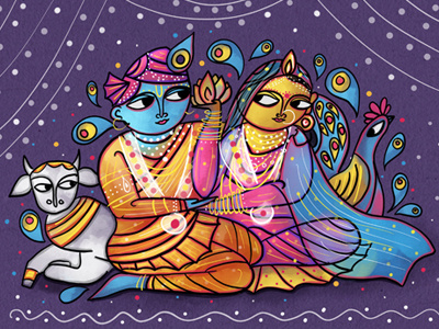 Bengal Patua Radha Krishna Wedding Invitation einvite illustration indian indian folk art indian illustrator indian wedding invitation invitation love radha krishna save the date scd balaji wedding