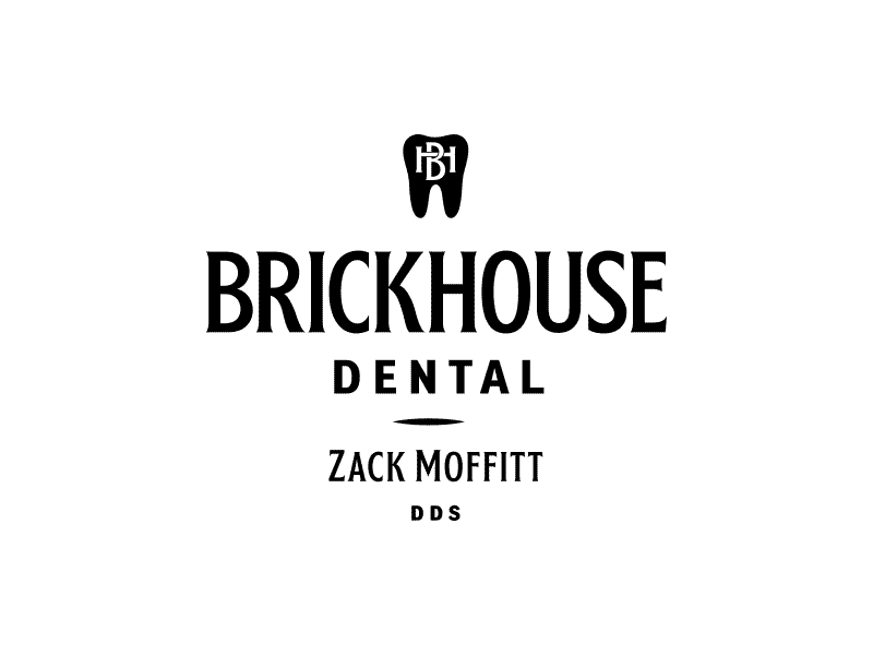 Unused: Brickhouse Dental badge black and white brand branding bw dentist identity illustration logo mark rejected sign signpainter signpainting tooth type typography unused