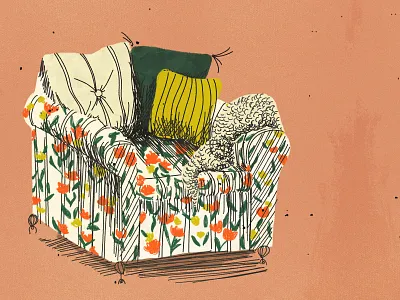 A Floral Place to Sit floral flowers illustration ink pen retro vintage