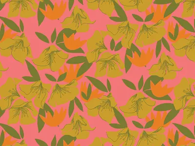 Late Summer Heat floral flowers illustration illustrator ink repeating pattern retro surface design surface pattern vintage