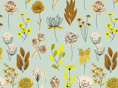 Vintage Pressed Flowers floral flowers illustration ink repeating pattern retro surface design surface pattern vintage
