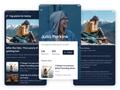 Blogging App dark ui design ios mobile app reading app ui ux