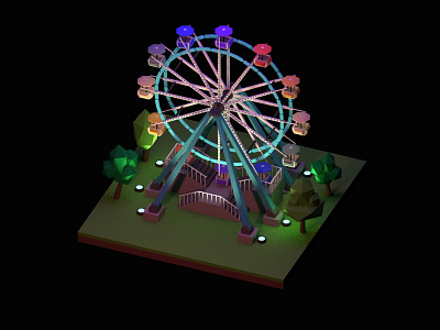 The Big Wheel - Lego inspiration big wheel blender cyclesrender design festival isometric lego lowpoly night retro