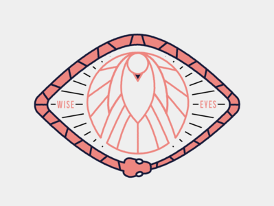 Wise Eyes badgedesign blue design dove eye grey illustration logo monoline ouroboros pink snake vector wise