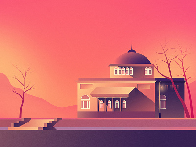 Old Mansion affinity affinitydesigner architechture flat futuristic landscape madewithaffinity neon orange pink vector