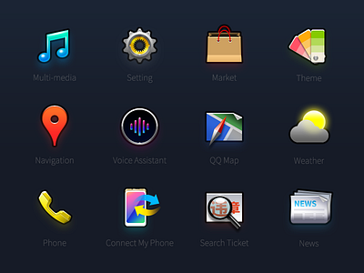 Iconset of car console icon ui