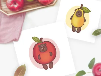 Bear's fruit suits art character fruits funny illustration teddy teddybear vector