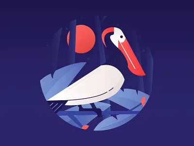 A Majestic Brown Pelican animal badge bird blue book branding brown forest illustration illustrator info graphic leafs logo moon negative space night pelican symbol tree ui