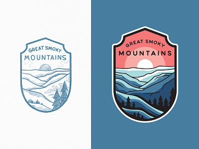 Great Smoky Mountains National Park adventures badge great smoky illustration line art lineart logo mountains national park outdoors outline travel typography