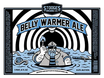 Stooges Brewing Co. Presents: Belly Warmer Ale beer beer bottle beer branding beerbranding boston bostonbeer branding brewing company craftbeer design flat graphic design graphic art illustration label labeldesign packagedesign sailor vector whale