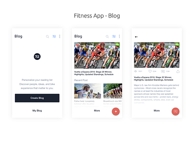 Fitness App - Blog app blog concept design blog detail blog listing create blog design fitbit fitness app interaction design mobile app mobile app design mobile blog my blog tracking tracking blog ui user experience design user interaction user interface design ux