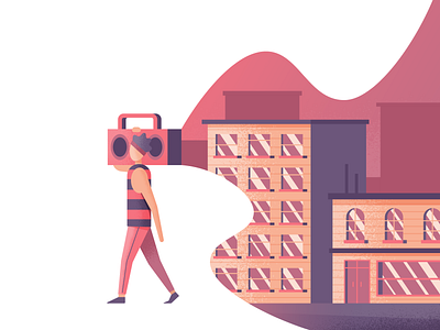 Boomin' boombox city illustration illustrator music vector
