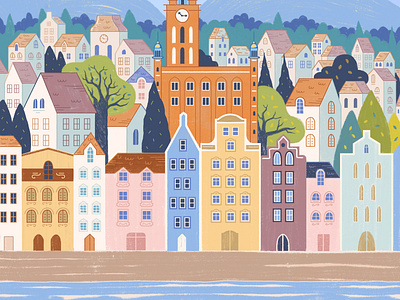 Gdansk Cityscape architechture city colorful colorful design colour design digital art digital paint draw europe flat house illustration landscape minimal paint poland simple ui ux