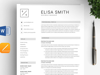 Elegant Resume Template / 4pages a4 clean resume creative resume curriculum vitae cv cv template doc minimal minimal resume modern modern resume professional professional resume resume resume template template