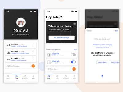 Clock App Concept alarm app clock machine learning minimal personal assistant time ui