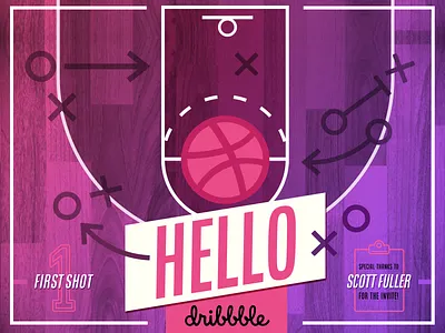 Hello Dribbble! basketball color debut design hello dribbble illustration pink typography vivid