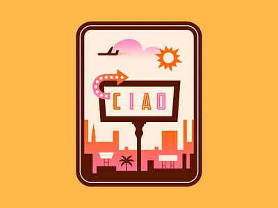 Ciao! airplane colour design illustration orange pink stickers travel type