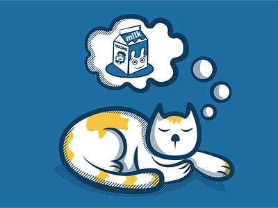 Cat cat design dreaming dreams illustration. milk sleepy