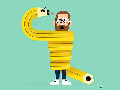 Deadlines art brush fun horror illustration joke pencil self portrait selfie snake vintage