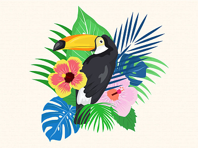 tropical bird art background bird bird illustration color couple elegant flat design garden happy illustration leaves shapes watercolor spring summer tropical tropical leaves