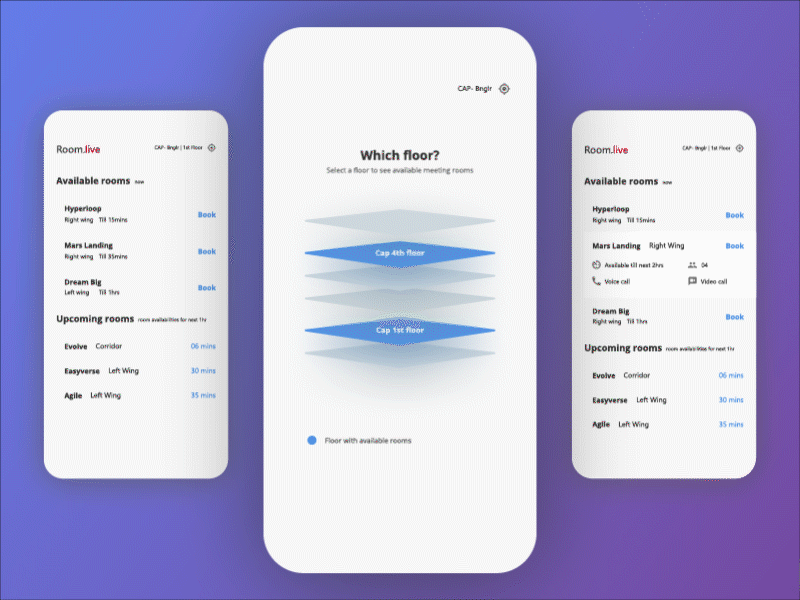 Real-time meeting room booking app 2d aftereffects animation app availability book colors flow interaction live meeting mobile mobile app room room booking ui user ux