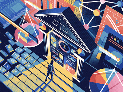 The Economist Future Of Law colour editorial futuristic illustration jason solo law melbourne perspective vector