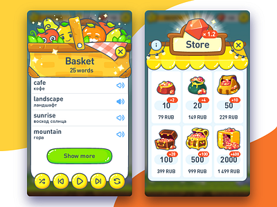 Lingvotree UI basket button design flat fruit game interace language line ruby shop ui