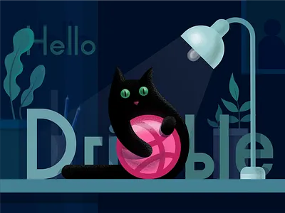 Hi everybody! :) cat illustration night vector