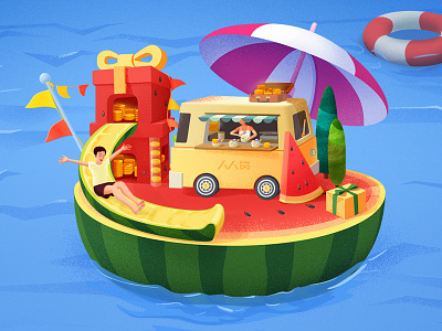 summer blue buoy gold green happy house money red summer tree watermelon yellow