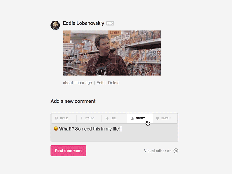 Dribbble - visual comment editor app dribbble funny giphy idea interface style thought ui ux website
