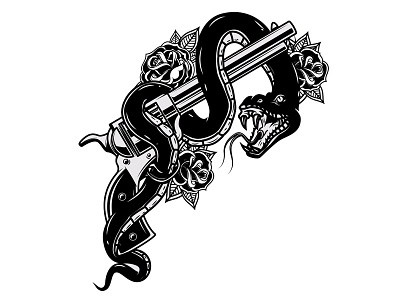 Viper on revolver revolver rose snake tattoo tshirt design viper