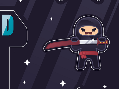 Ninja 2 character fight illustration katana mustache ninja stickers