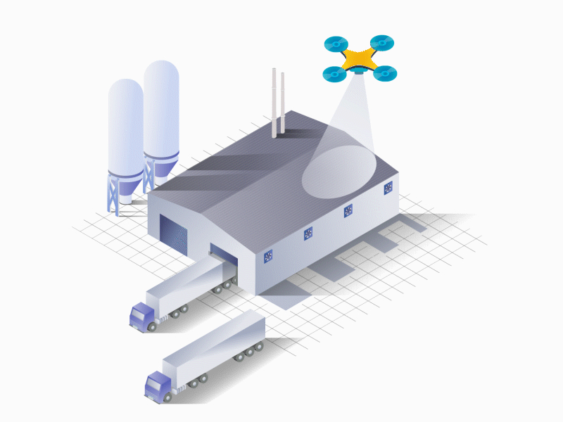 Drone Duty animation app building dribbble drone factory gif animation gradient illustrator industry isometric scale truck ui ux vector web