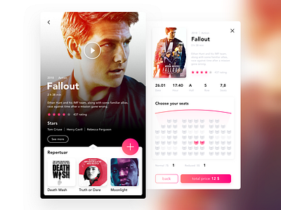 Cinema screen app booking cinema design kino mobile movie screen ui